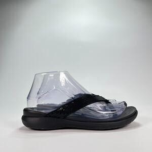 Crocs Capri V Black Casual Sequin Sparkle Summer Flip Flops Sandals Women's Sz 6